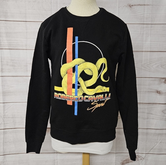 Roberto Cavalli Sport Racing Stripe Sweatshirt Black and Yellow Size Medium - Picture 2 of 10